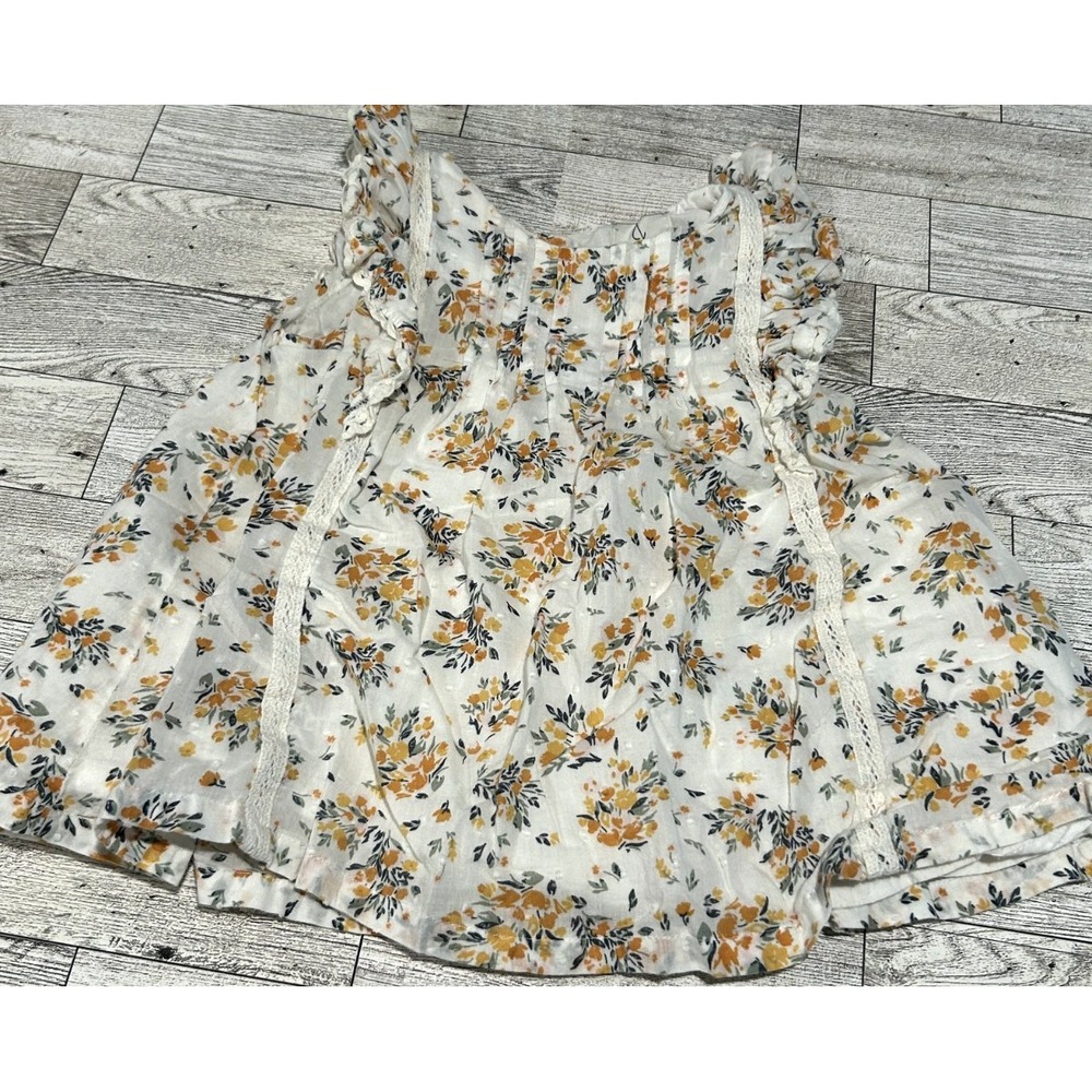Joie Toddler Girl Dress Floral Cottage core white Yellow Ruffle Lace Tuck 24 mos